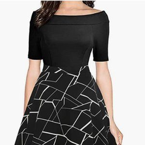 Vintage Off Shoulder Party Cocktail Swing Dress